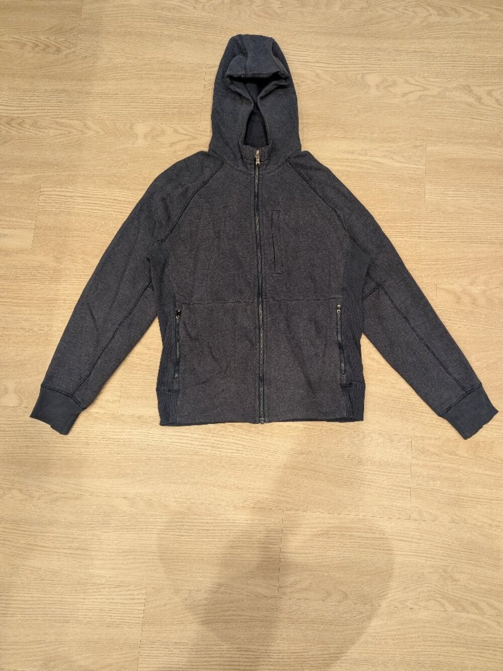 VINTAGE Lululemon Full Zip Hoodie Sweatshirt Heathered Navy Blue Mens MEDIUM